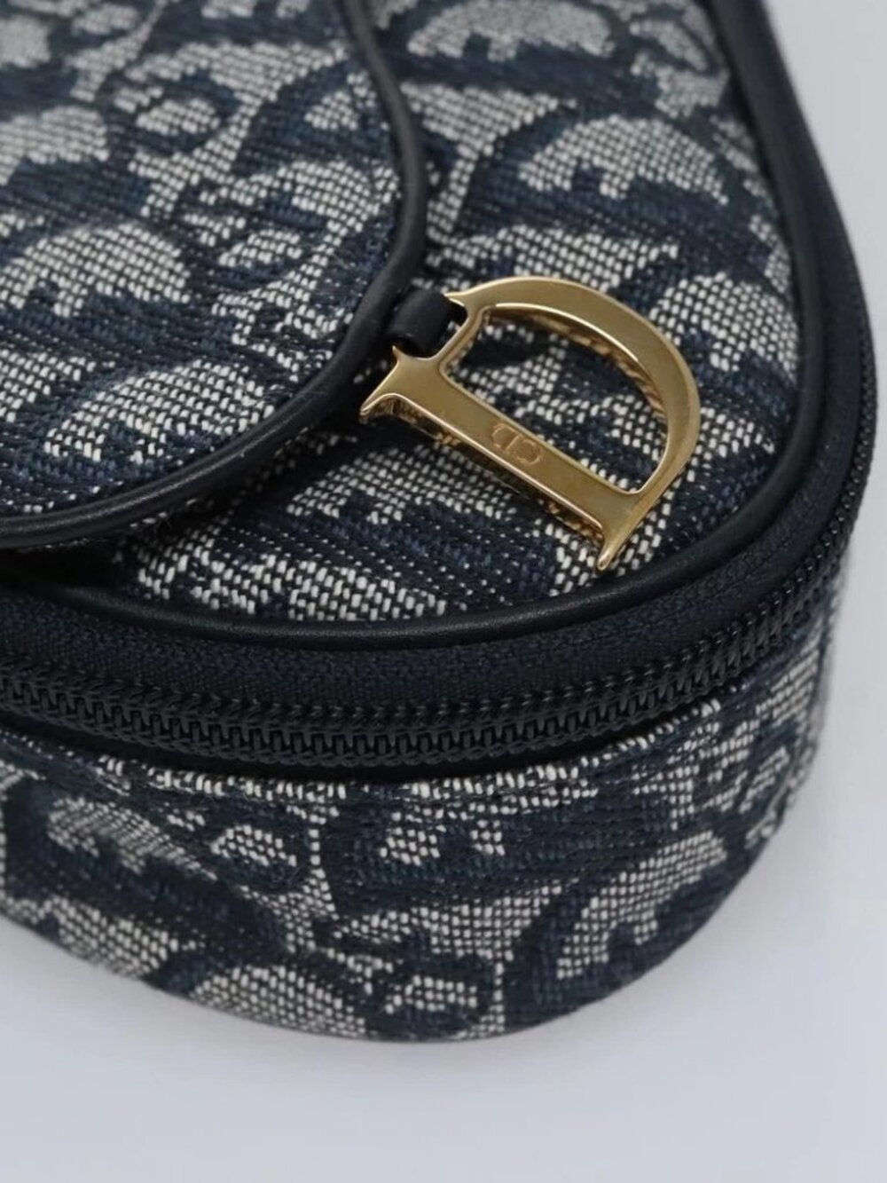Christian Dior Trotter Canvas Saddle Pouch Navy Gold Auth - Picture 12 of 16